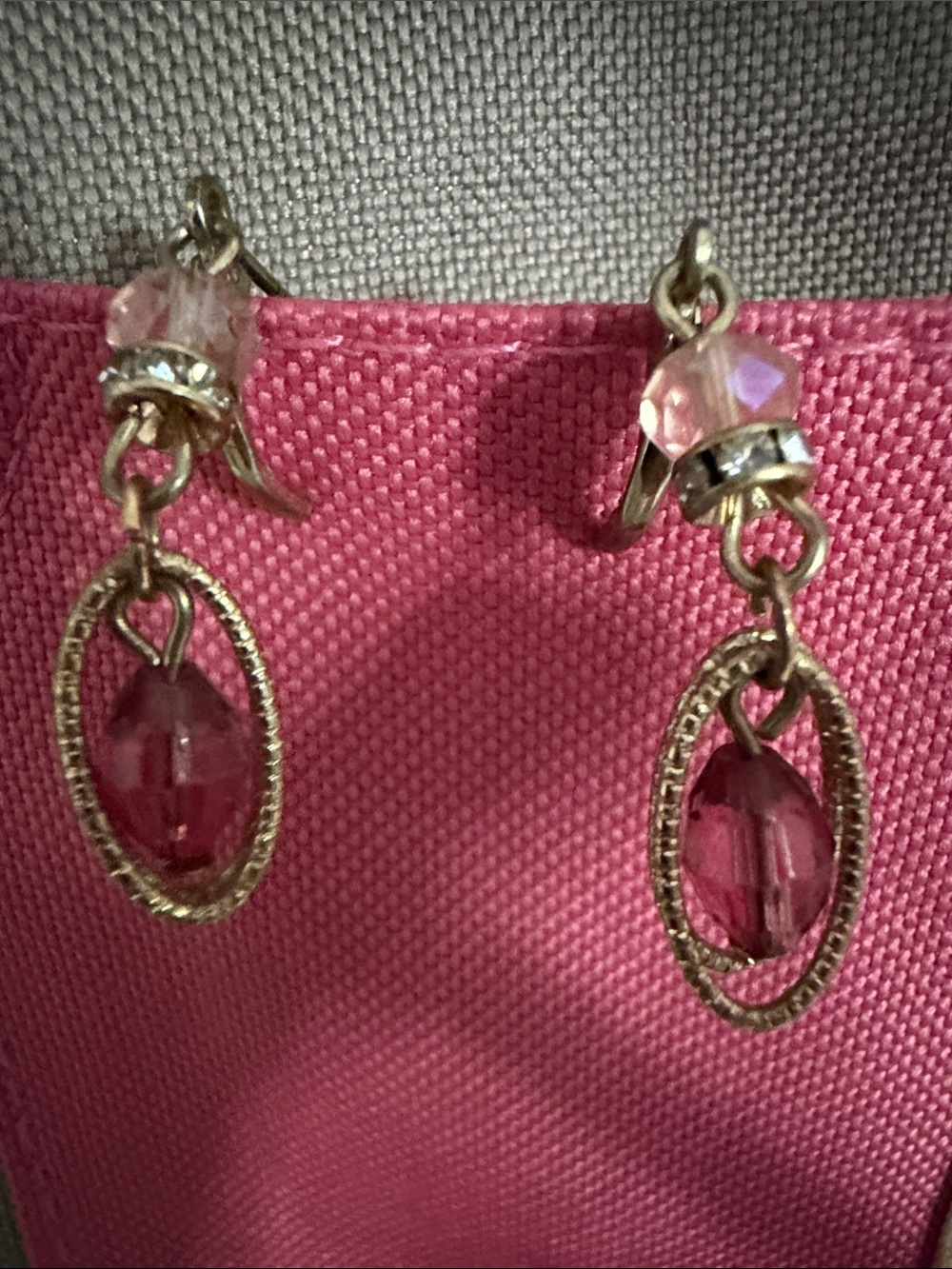 Beautiful pink stone & gold dangle earrings